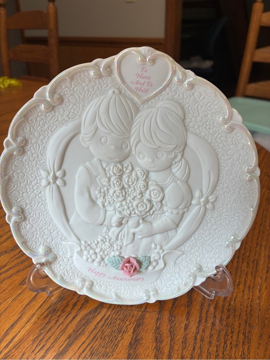 Precious Moments Other - Precious Moments White and Pink Anniversary Decorative Plate